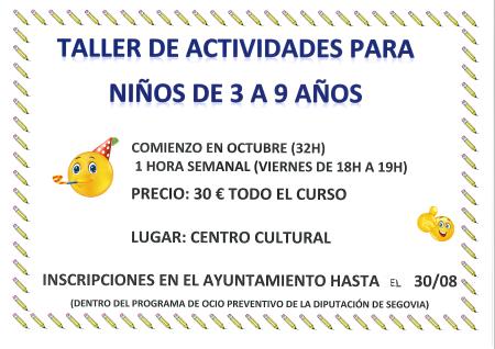 Imagen INSCRIPCIONES TALLER DE ACTIVIDADES PARA NIÑOS DE 3 A 9 AÑOS